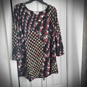 Ellen Weaver Red and Black Abstract Blouse Sz 2X